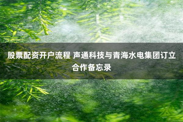 股票配资开户流程 声通科技与青海水电集团订立合作备忘录