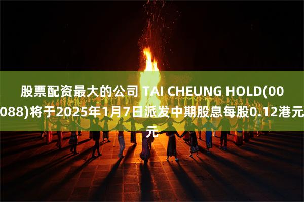 股票配资最大的公司 TAI CHEUNG HOLD(00088)将于2025年1月7日派发中期股息每股0.12港元